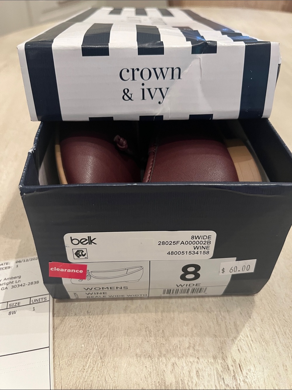 NEW Crown & Ivy Wine Ballet Flats Size 8W - Picture 5 of 5